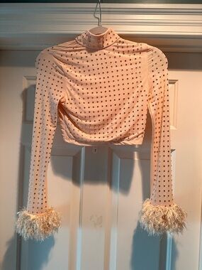 ASOS Blush Pink Embellished Crop Top with Feather Cuffs